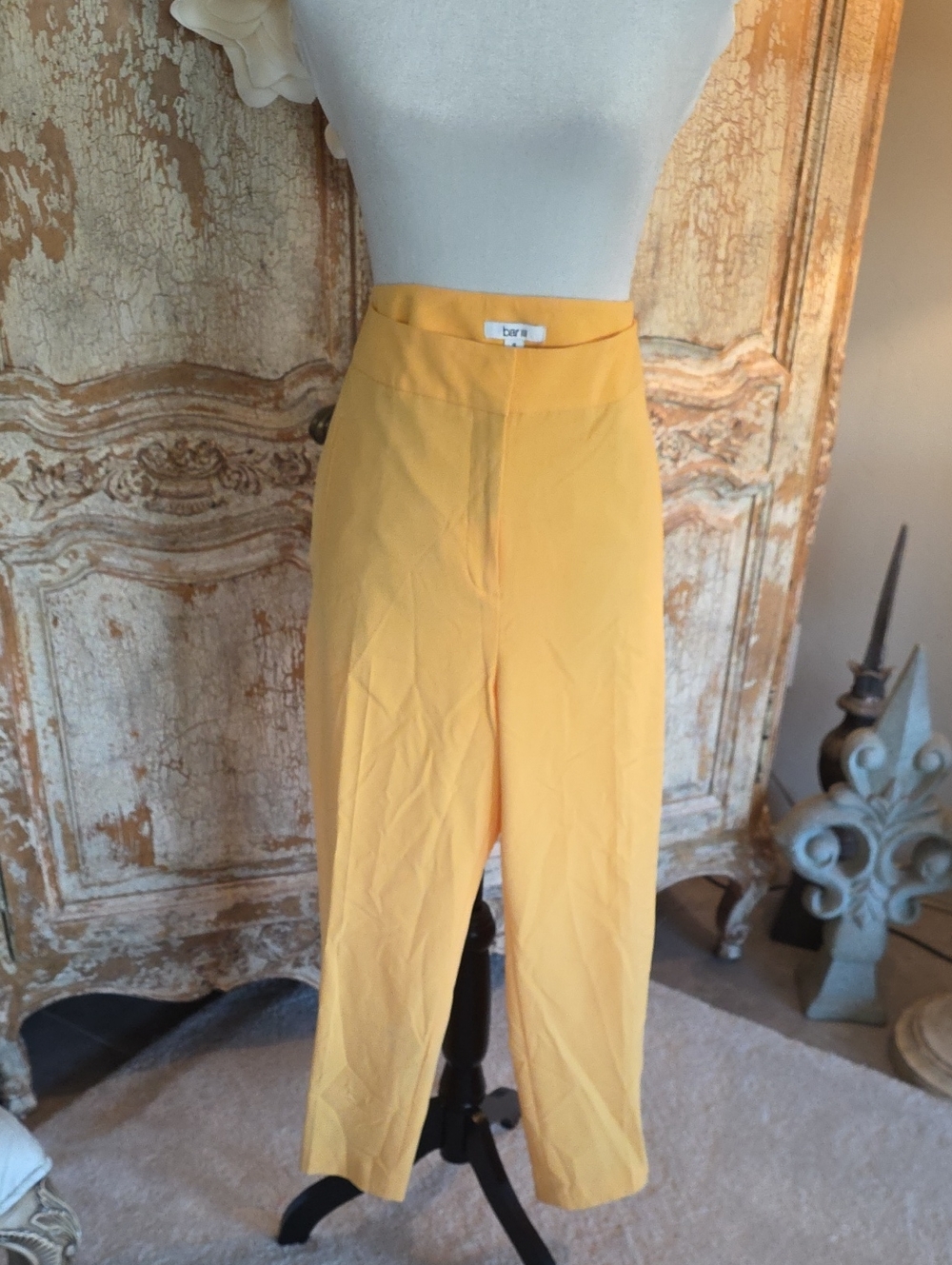 Bar III Yellow High-Waist Cropped Wide-Leg Pants